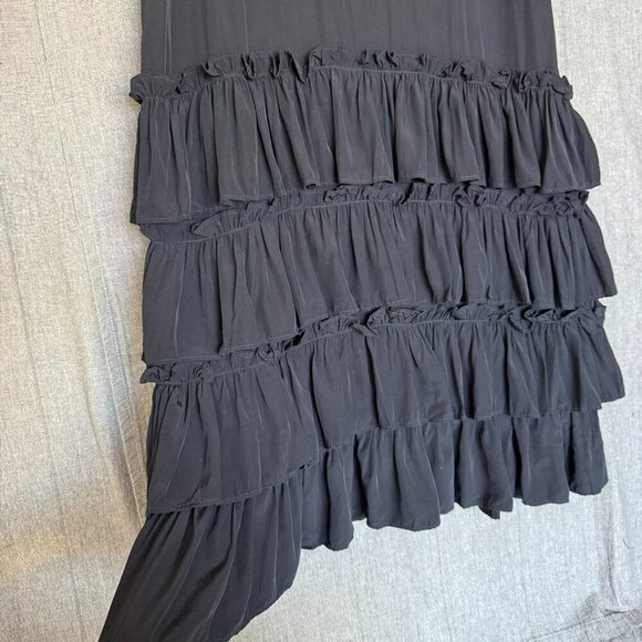 Vintage Anna Bella Designs Black Rayon Long Puff Sleeve Ruffle Hem Maxi Dress - Picture 6 of 11